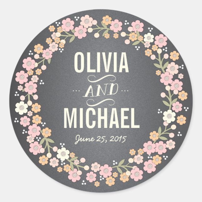Sticker Rond Charming Garden Floral Wreath Stick personnalisé (Devant)
