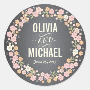 Sticker Rond Charming Garden Floral Wreath Stick personnalisé