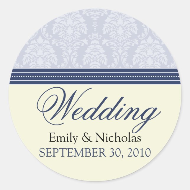 Sticker Rond Charming Mariage damassé Invitation Seal (marine) (Devant)