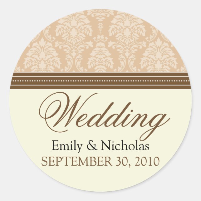 Sticker Rond Charming Mariage damassé Invitation Seal (taupe) (Devant)