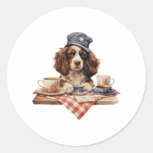 Sticker Rond Charming mignon chien avec Casquette américain sur