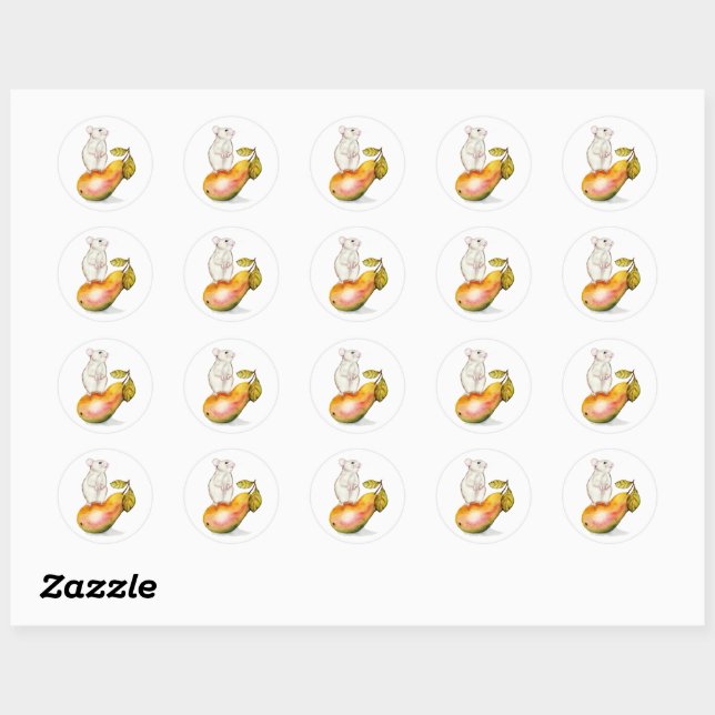 Sticker Rond Charming Mouse on a Pear (Feuille)