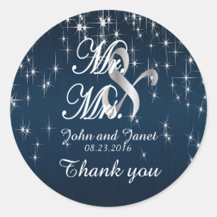 Sticker Rond Charming Star Struck Mariage en bleu marine