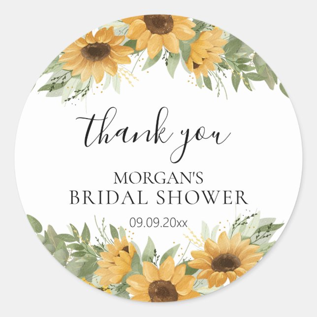 Sticker Rond Charming Sunflower Eucalyptus Thank You (Devant)