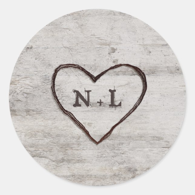 Sticker Rond Charrettes sculptées Rustique Birch Monogram Maria (Devant)