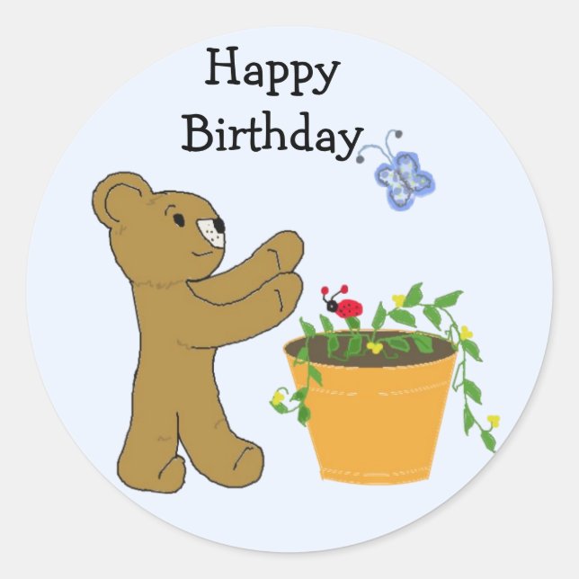 Sticker Rond Chasing A Butterfly - Joyeux anniversaire (Devant)