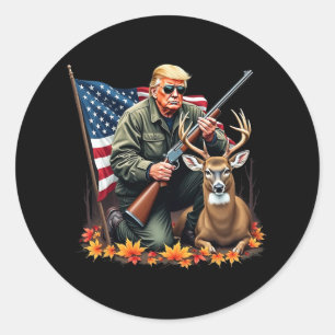 Sticker Rond Chasse à la saison des cerfs Vintage Trump Drapeau