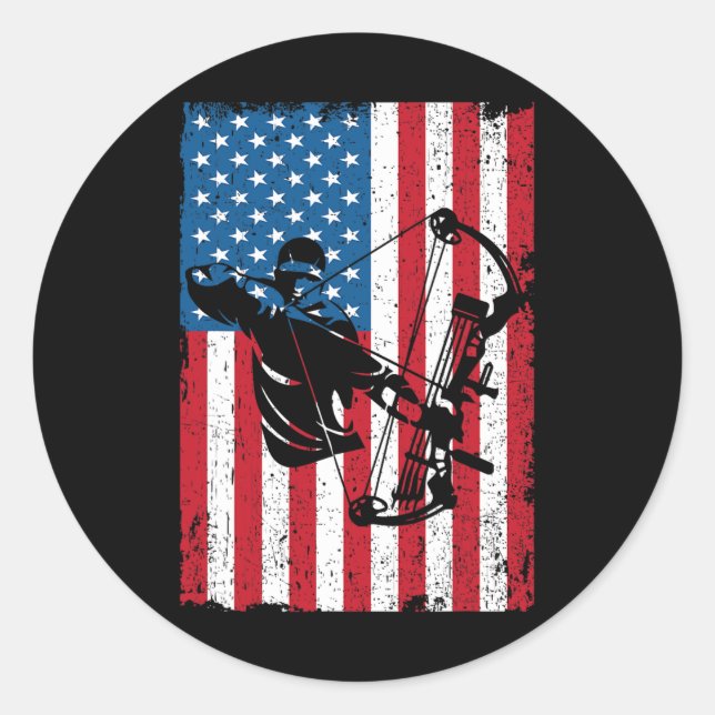 Sticker Rond Chasse Archer Drapeau américain Bowhunter Bowhunte (Devant)