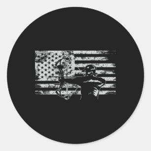 Sticker Rond Chasse Archer Drapeau Américain Bowhunting Hunter 