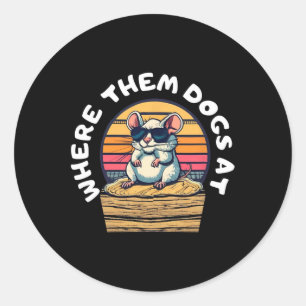 Sticker Rond Chasse Au Rat Drôle - Joli Rat Dans Les Sungles À 