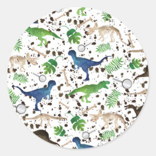Sticker Rond Chasse aux dinosaures ! Dinosaures en safari pour 