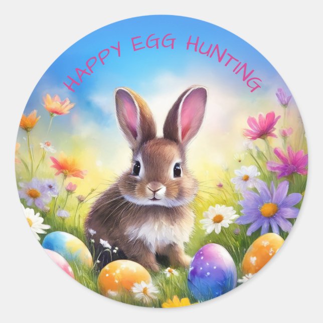 Sticker Rond Chasse aux oeufs de lapin de Pâques Brown (Devant)
