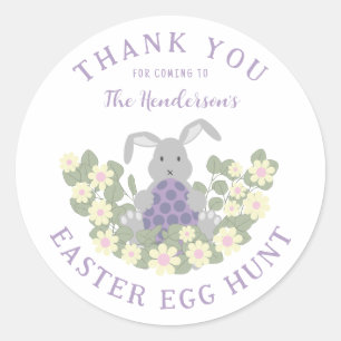 Sticker Rond Chasse aux oeufs de lapin de Pâques Merci floral