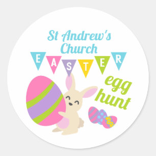 Sticker Rond Chasse aux oeufs de Pâques au lapin mignon