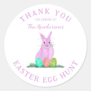 Sticker Rond Chasse aux oeufs de Pâques Merci lapin rose