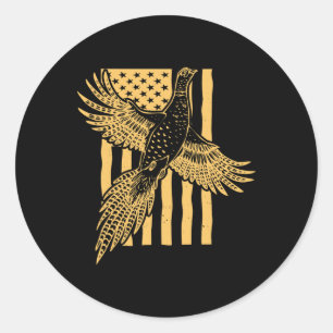 Sticker Rond Chasse aux oiseaux faisan vintage Chasse au drapea