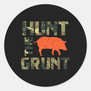 Sticker Rond Chasse Camo La Grunt Hog Chasse Vintage Sauvage Bo