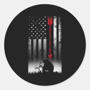Sticker Rond Chasse de cerf de Bow Drapeau américain cadeau pou