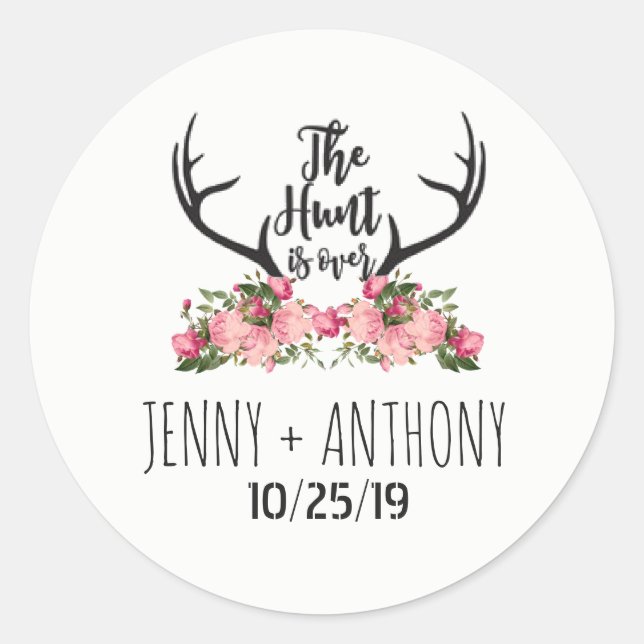 Sticker Rond Chasse est sur Rustic Antler Floral Save Date Seal (Devant)