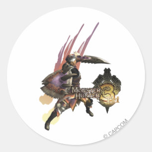 Sticker Rond Chasseur avec épée et bouclier, Armure Jaggi