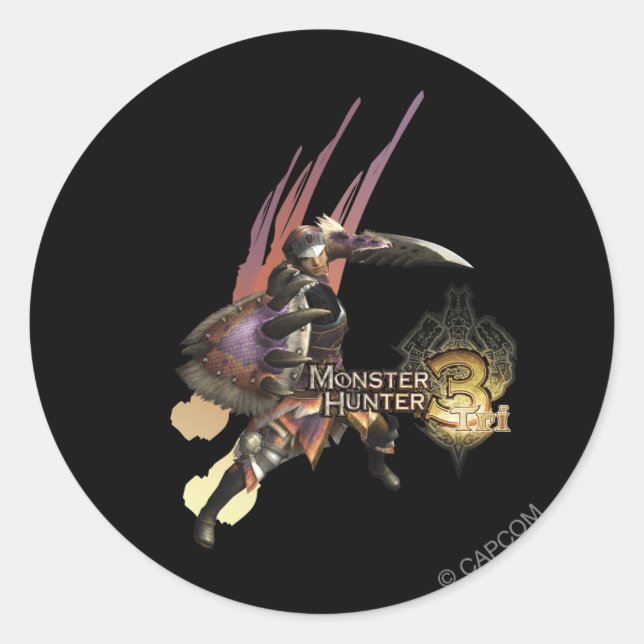 Sticker Rond Chasseur avec épée et bouclier, Armure Jaggi (Devant)