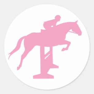 Sticker Rond Chasseur Cheval et cavalier (rose)