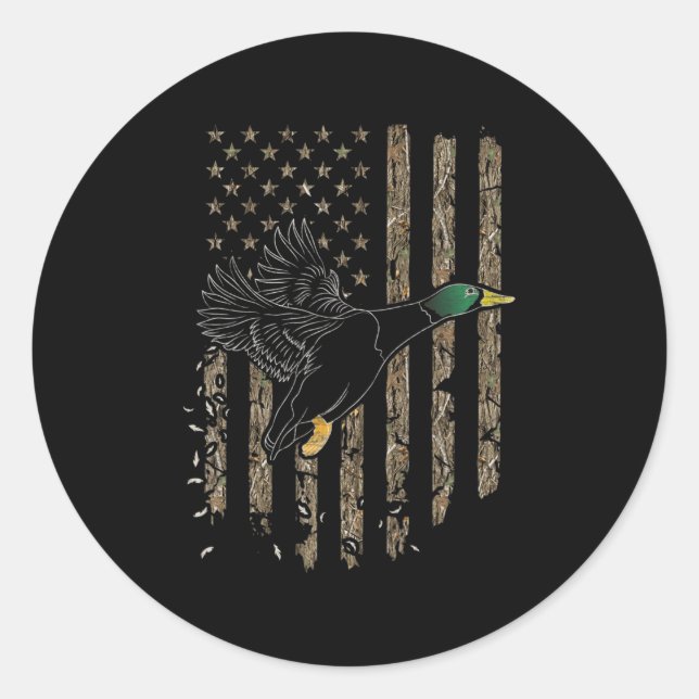 Sticker Rond Chasseur de canard Drapeau américain Chasse de sau (Devant)