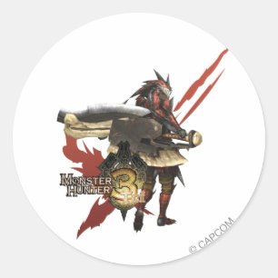 Sticker Rond Chasseur féminin avec Switch Ax, Armoirie Rathalos