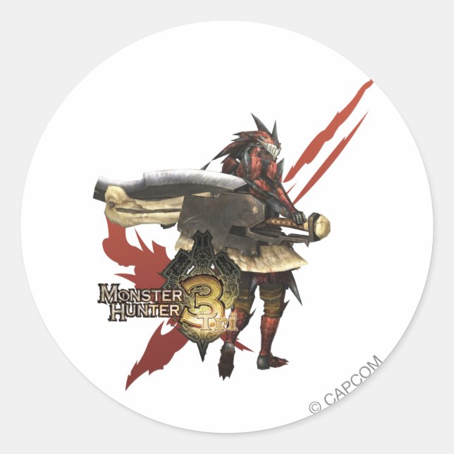 Sticker Rond Chasseur féminin avec Switch Ax, Armoirie Rathalos (Devant)
