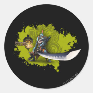 Sticker Rond Chasseur mâle avec épée longue et armure de lagiac