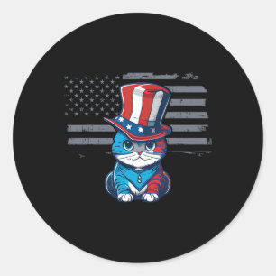 Sticker Rond Chat 4 juillet Tee Us Drapeau patriotique américai