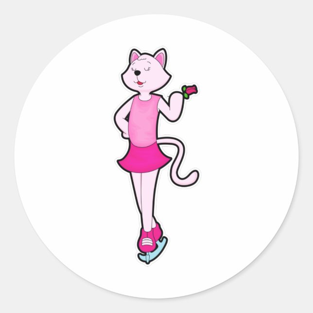 Sticker Rond Chat à Patinage sur glace avec Fleur (Devant)