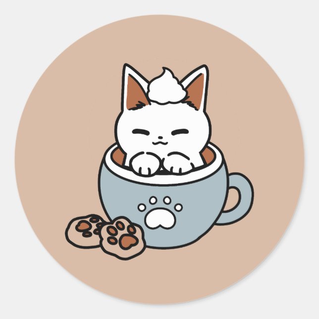 Sticker Rond Chat adorable en Mug Conception de vacances - Chat (Devant)