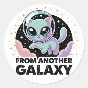 Sticker Rond Chat Alien Création Cosmique Espace Kitty Artwork