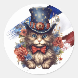 Sticker Rond Chat américain patriotique