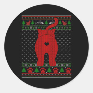 Sticker Rond Chat amusant Vilain Sweat de Noël Famille Correspo