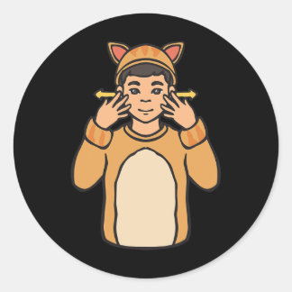 Sticker Rond Chat Animal Langue Des Signes Gestuelle Main Sourd