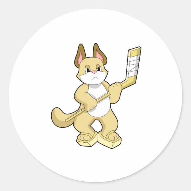 Sticker Rond Chat au hockey sur glace avec bâton de hockey sur  (Devant)