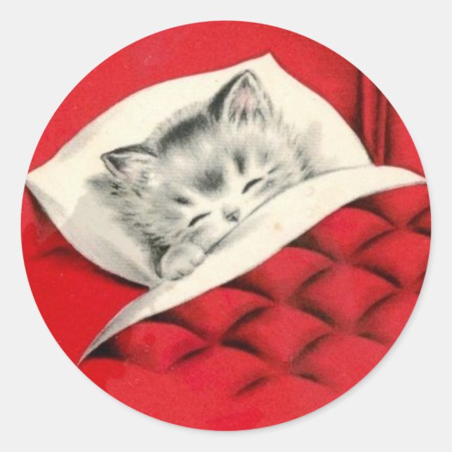 Sticker Rond Chat au lit à Noël (Devant)