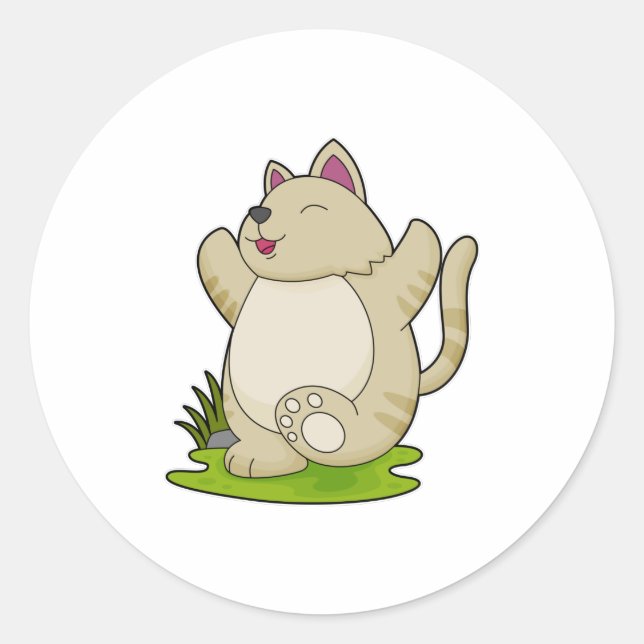 Sticker Rond Chat au Yoga (Devant)