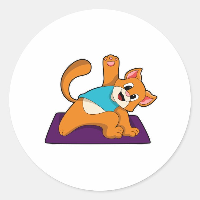 Sticker Rond Chat au Yoga avec tapis de Yoga (Devant)