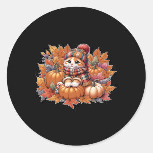 Sticker Rond Chat-automne-feuille-bonjour-automne-chat-chaton-a