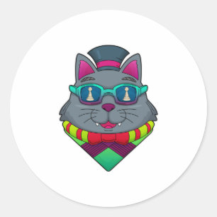 Sticker Rond Chat aux échecs avec pièce d'échecs Pawn