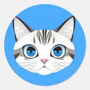 Sticker Rond 🐱 Chat aux yeux bleus Art minimaliste de mignon a