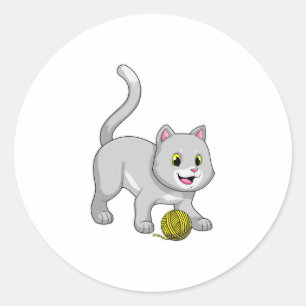 Sticker Rond Chat avec bille de laine