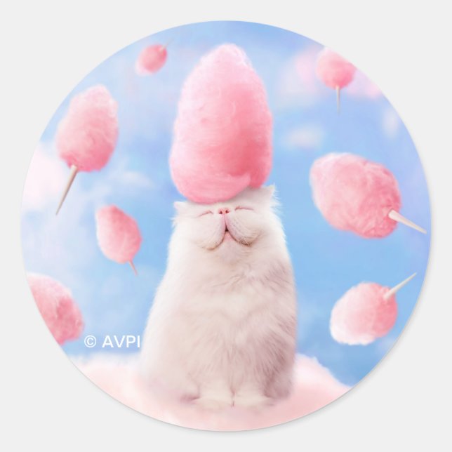 Sticker Rond Chat Avec Coton Candy Cheveux (Devant)