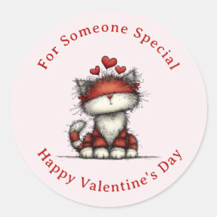 Sticker Rond Chat avec des cœurs d'amour rouges Mignon Fun Sain
