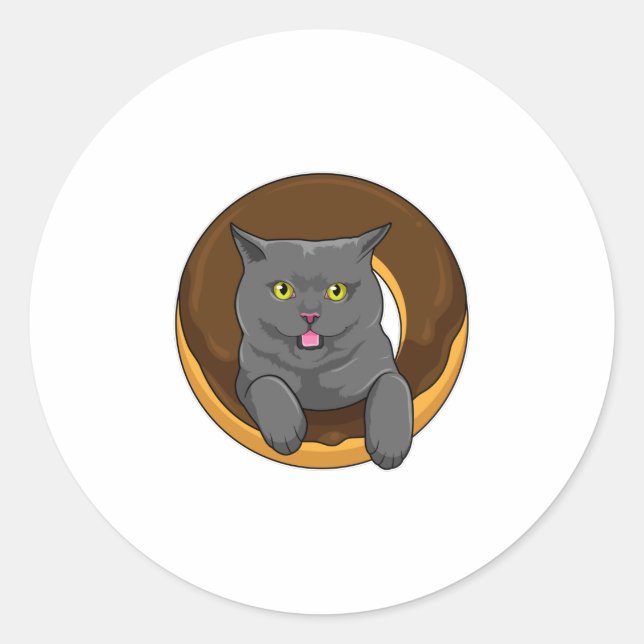 Sticker Rond Chat avec Donut (Devant)