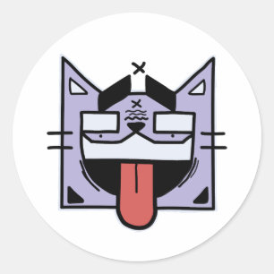 Sticker Rond Chat avec langue