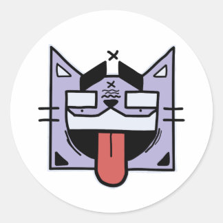 Sticker Rond Chat avec langue